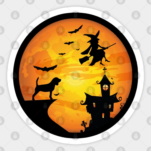 Beagle dog on the moon halloween Sticker by madani04